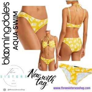 Aqua x Studio 189 Pineapple Print Bikini Bottom - Yellow and White Small NWT